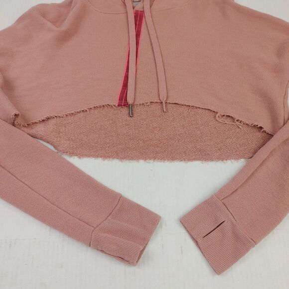 Splendid Womens Cropped Hoodie FUZZY Pink Long Sleeve Thumbholes Raw Hem Small - Picture 2 of 11